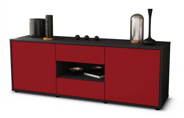 Lowboard Antonella | Korpus Anthrazit | Front in Bordeaux | 136x49x35cm (BxHxT)
