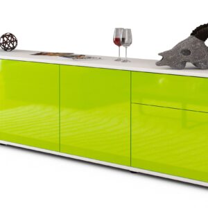 Lowboard Benedetta | Korpus Weiß | Front in Hochglanz Grün | 180x49x35cm (BxHxT)