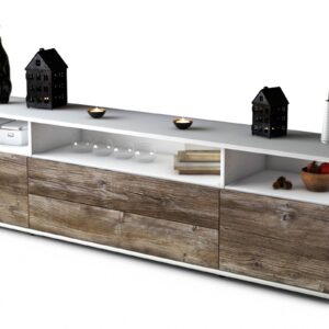 Lowboard Biancaneve | Korpus Weiß | Front in Treibholz Holz Optik | 180x49x35cm (BxHxT)