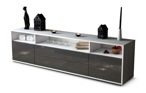 Lowboard Biancaneve | Korpus Weiß | Front in Hochglanz Grau | 180x49x35cm (BxHxT)