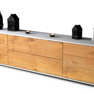 Lowboard Bibiane | Korpus Weiß | Front in Eiche Holz Optik | 180x49x35cm (BxHxT)