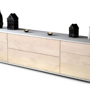 Lowboard Bibiane | Korpus Weiß | Front in Zeder Holz Optik | 180x49x35cm (BxHxT)