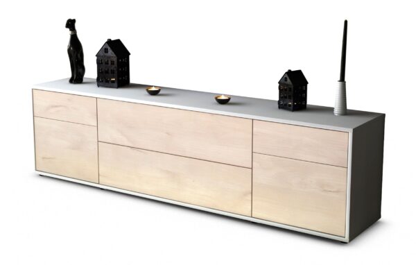 Lowboard Bibiane | Korpus Weiß | Front in Zeder Holz Optik | 180x49x35cm (BxHxT)