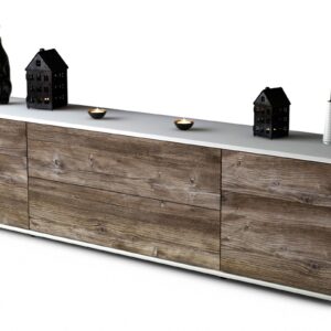 Lowboard Bibiane | Korpus Weiß | Front in Treibholz Holz Optik | 180x49x35cm (BxHxT)