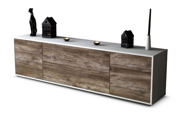 Lowboard Bibiane | Korpus Weiß | Front in Treibholz Holz Optik | 180x49x35cm (BxHxT)
