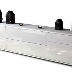 Lowboard Bibiane | Korpus Weiß | Front in Hochglanz Weiß | 180x49x35cm (BxHxT)