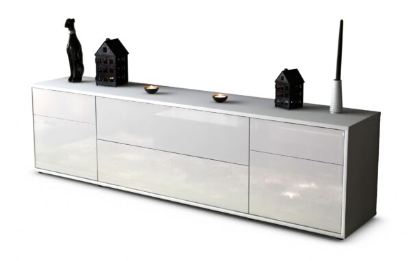Lowboard Bibiane | Korpus Weiß | Front in Hochglanz Weiß | 180x49x35cm (BxHxT)