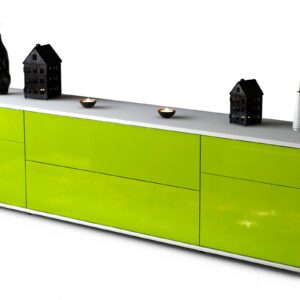Lowboard Bibiane | Korpus Weiß | Front in Hochglanz Grün | 180x49x35cm (BxHxT)