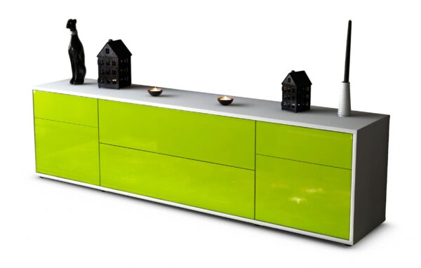 Lowboard Bibiane | Korpus Weiß | Front in Hochglanz Grün | 180x49x35cm (BxHxT)