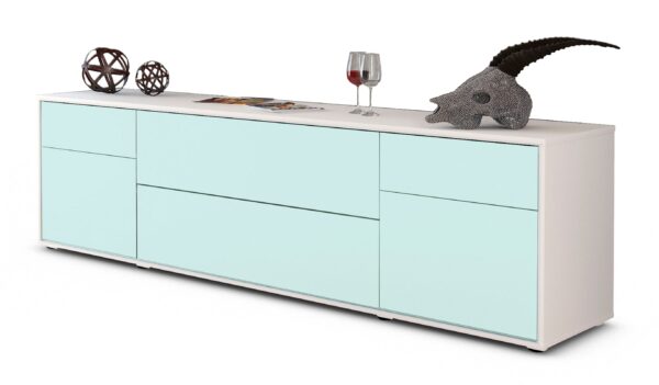 Lowboard Bibiane | Korpus Weiß | Front in Mint | 180x49x35cm (BxHxT)