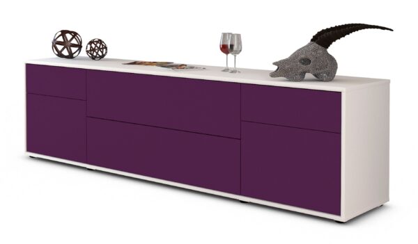 Lowboard Bibiane | Korpus Weiß | Front in Lila | 180x49x35cm (BxHxT)