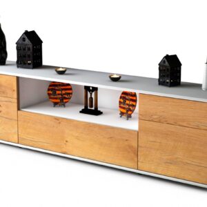 Lowboard Biggi | Korpus Weiß | Front in Eiche Holz Optik | 180x49x35cm (BxHxT)