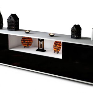 Lowboard Biggi | Korpus Weiß | Front in Hochglanz Schwarz | 180x49x35cm (BxHxT)