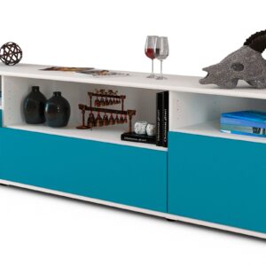 Lowboard Bionda | Korpus Weiß | Front in Türkis | 180x49x35cm (BxHxT)