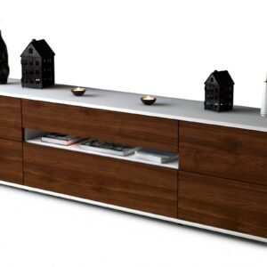 Lowboard Bjonda | Korpus Weiß | Front in Walnuss Holz Optik | 180x49x35cm (BxHxT)
