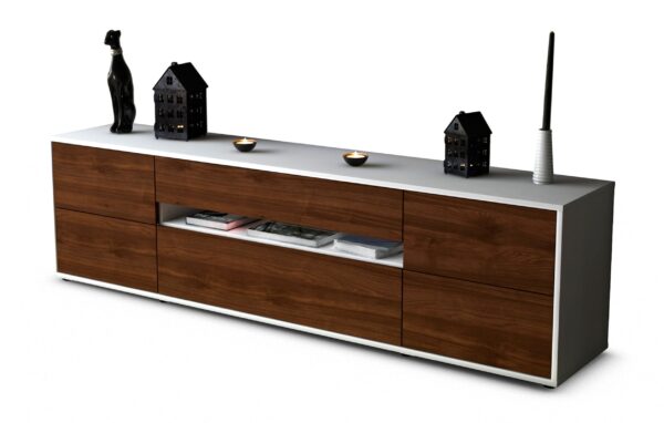 Lowboard Bjonda | Korpus Weiß | Front in Walnuss Holz Optik | 180x49x35cm (BxHxT)