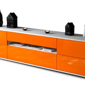 Lowboard Bjonda | Korpus Weiß | Front in Hochglanz Orange | 180x49x35cm (BxHxT)