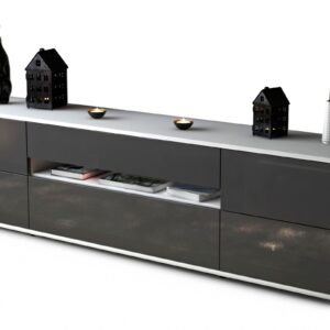 Lowboard Bjonda | Korpus Weiß | Front in Hochglanz Grau | 180x49x35cm (BxHxT)