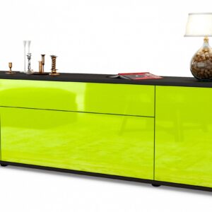 Lowboard Aria | Korpus Anthrazit | Front in Hochglanz Grün | 180x49x35cm (BxHxT)