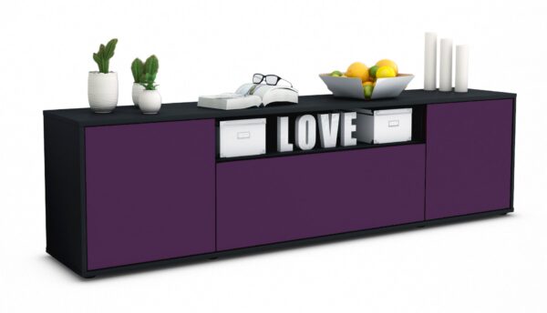 Lowboard Ariana | Korpus Anthrazit | Front in Lila | 180x49x35cm (BxHxT)