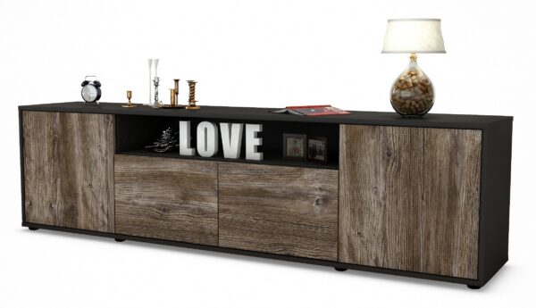 Lowboard Arianna | Korpus Anthrazit | Front in Treibholz Holz Optik | 180x49x35cm (BxHxT)