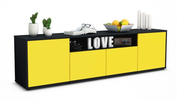 Lowboard Arianna | Korpus Anthrazit | Front in Gelb | 180x49x35cm (BxHxT)