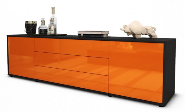Lowboard Ariella | Korpus Anthrazit | Front in Hochglanz Orange | 180x49x35cm (BxHxT)