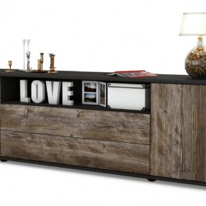 Lowboard Armanda | Korpus Anthrazit | Front in Treibholz Holz Optik | 180x49x35cm (BxHxT)