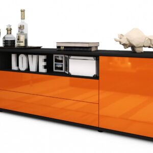 Lowboard Armanda | Korpus Anthrazit | Front in Hochglanz Orange | 180x49x35cm (BxHxT)
