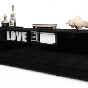 Lowboard Armanda | Korpus Anthrazit | Front in Hochglanz Schwarz | 180x49x35cm (BxHxT)
