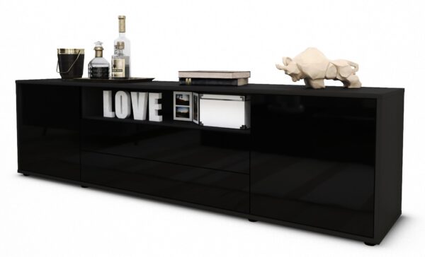 Lowboard Armanda | Korpus Anthrazit | Front in Hochglanz Schwarz | 180x49x35cm (BxHxT)