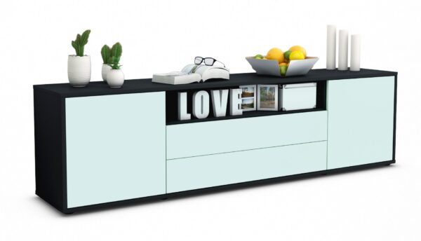 Lowboard Armanda | Korpus Anthrazit | Front in Mint | 180x49x35cm (BxHxT)