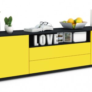 Lowboard Armanda | Korpus Anthrazit | Front in Gelb | 180x49x35cm (BxHxT)