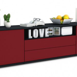Lowboard Armanda | Korpus Anthrazit | Front in Bordeaux | 180x49x35cm (BxHxT)