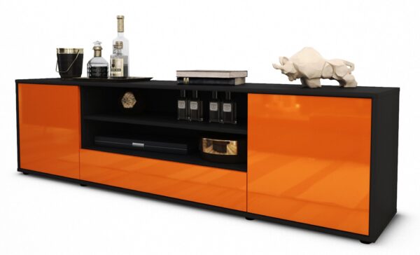 Lowboard Armida | Korpus Anthrazit | Front in Hochglanz Orange | 180x49x35cm (BxHxT)