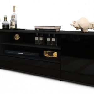Lowboard Armida | Korpus Anthrazit | Front in Hochglanz Schwarz | 180x49x35cm (BxHxT)