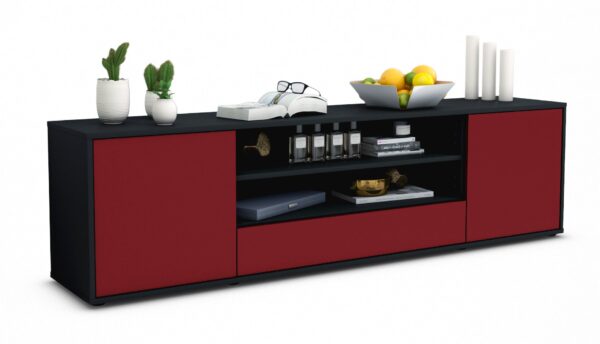 Lowboard Armida | Korpus Anthrazit | Front in Bordeaux | 180x49x35cm (BxHxT)