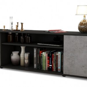 Lowboard Asia | Korpus Anthrazit | Front in Beton Optik | 180x49x35cm (BxHxT)