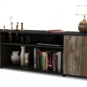 Lowboard Asia | Korpus Anthrazit | Front in Treibholz Holz Optik | 180x49x35cm (BxHxT)