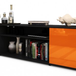 Lowboard Asia | Korpus Anthrazit | Front in Hochglanz Orange | 180x49x35cm (BxHxT)