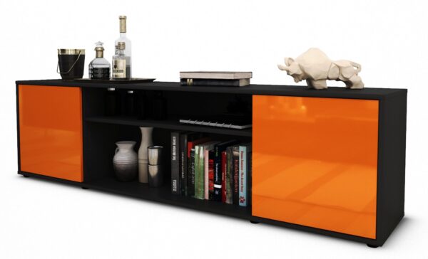 Lowboard Asia | Korpus Anthrazit | Front in Hochglanz Orange | 180x49x35cm (BxHxT)