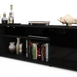 Lowboard Asia | Korpus Anthrazit | Front in Hochglanz Schwarz | 180x49x35cm (BxHxT)