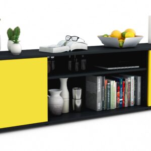 Lowboard Asia | Korpus Anthrazit | Front in Gelb | 180x49x35cm (BxHxT)