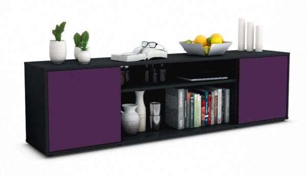 Lowboard Asia | Korpus Anthrazit | Front in Lila | 180x49x35cm (BxHxT)