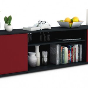 Lowboard Asia | Korpus Anthrazit | Front in Bordeaux | 180x49x35cm (BxHxT)