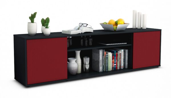 Lowboard Asia | Korpus Anthrazit | Front in Bordeaux | 180x49x35cm (BxHxT)
