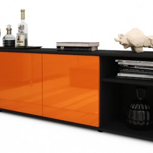 Lowboard Asimo | Korpus Anthrazit | Front in Hochglanz Orange | 180x49x35cm (BxHxT)