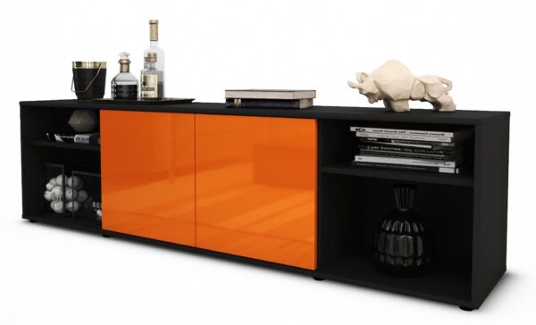 Lowboard Asimo | Korpus Anthrazit | Front in Hochglanz Orange | 180x49x35cm (BxHxT)