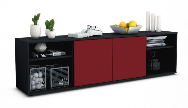 Lowboard Asimo | Korpus Anthrazit | Front in Bordeaux | 180x49x35cm (BxHxT)