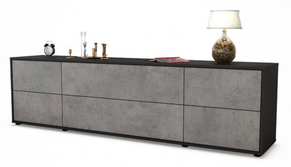 Lowboard Assunta | Korpus Anthrazit | Front in Beton Optik | 180x49x35cm (BxHxT)
